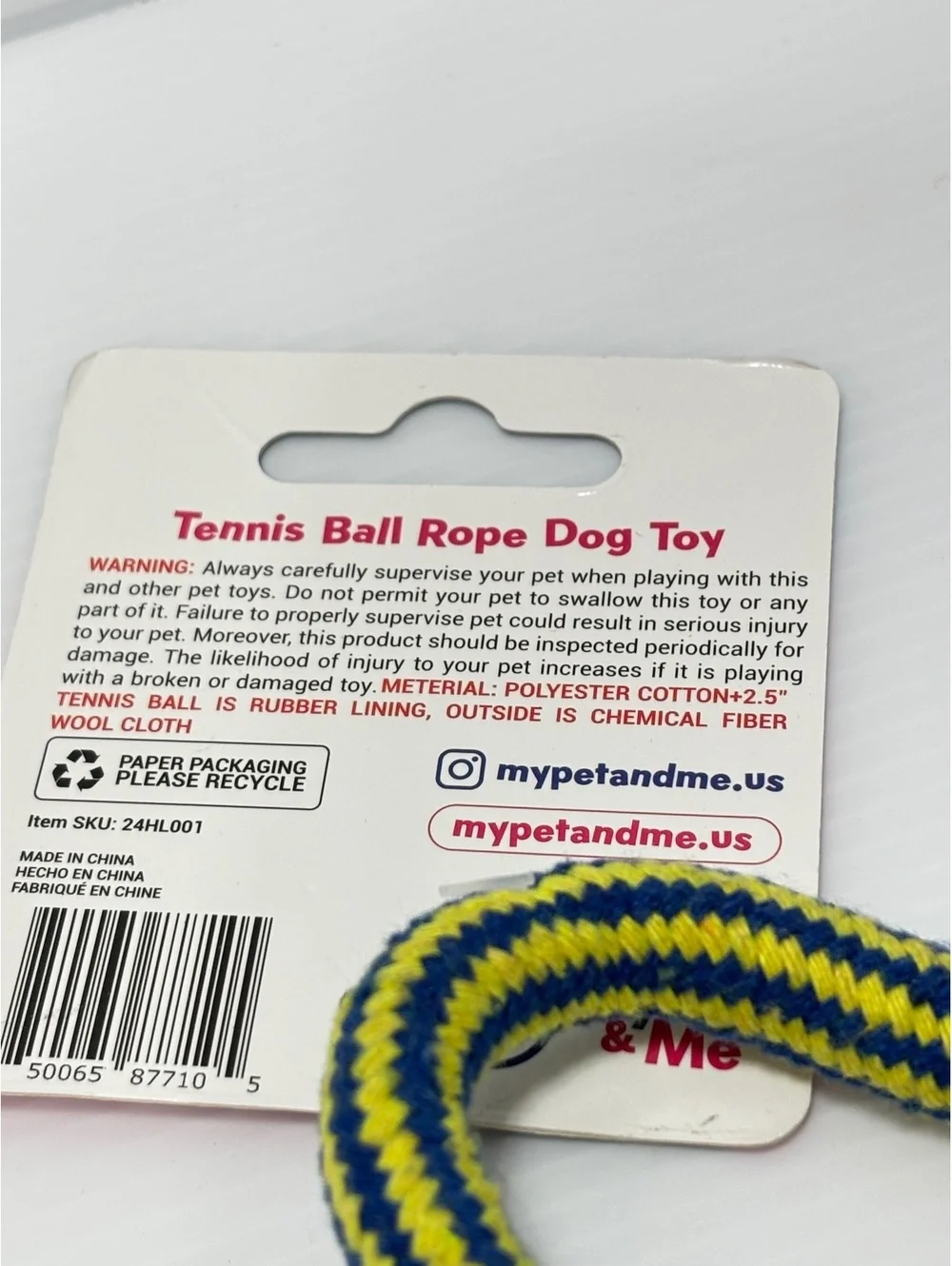 MyPet & Me Tennis Ball Rope Dog Toy – Durable Polyester and Rubber, Fun Tug and